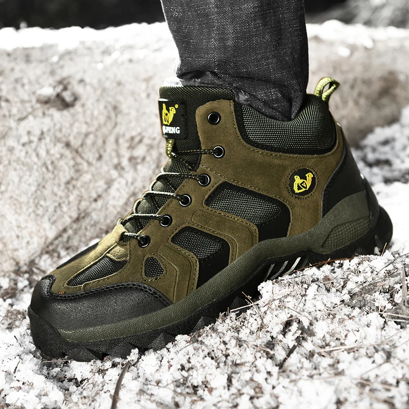 Large Size Outdoor Ankle Boots Men Snow Boots Fashion Lace Up Casual Sneakers Leather Winter Cowboy Footwear Hiking Shoes Spring