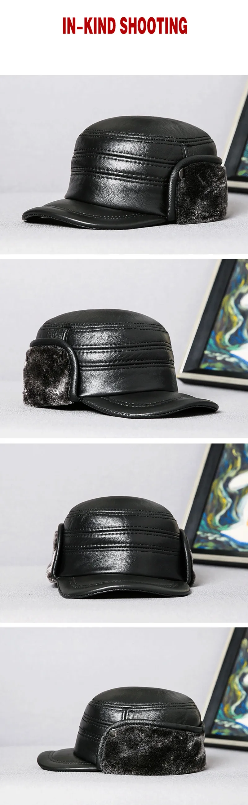 XdanqinX Мужская теплая зимняя шапка натуральная шляпа из натуральной кожи армейские военные шапки толстый бархат мужская плоская кепка из воловьей кожи