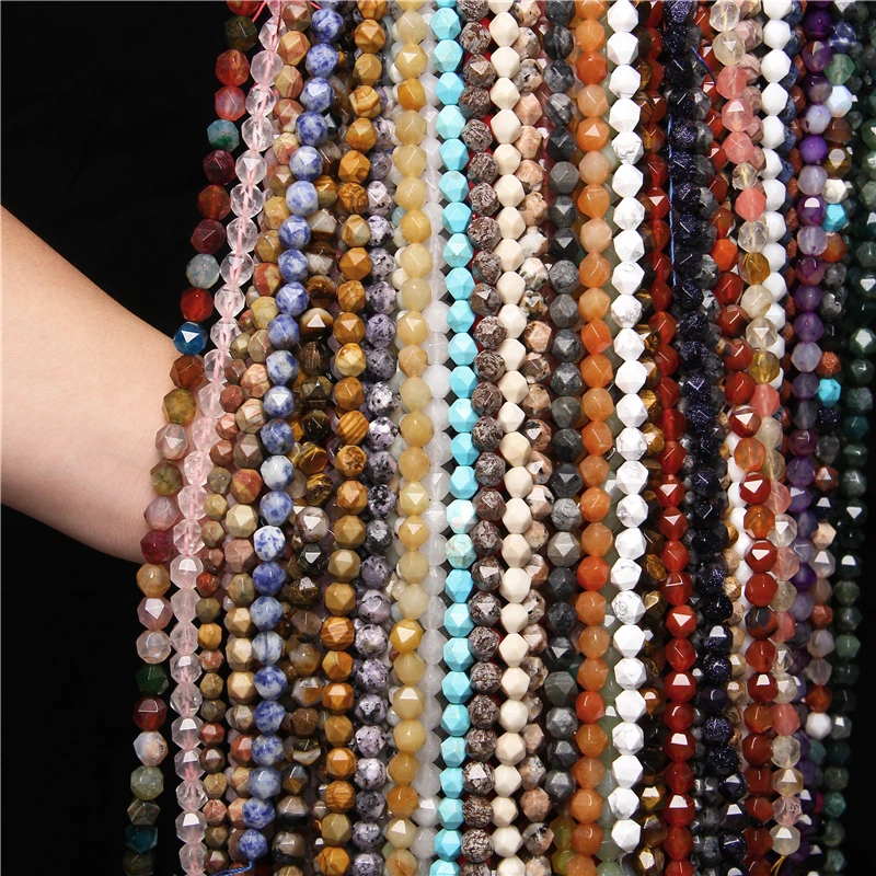 6 8 10 MM Diamonds Faceted Natural Agates Jaspers Stone Loose Spacers Beads for Jewelry Making DIY Charms Bracelet Necklace | Украшения и