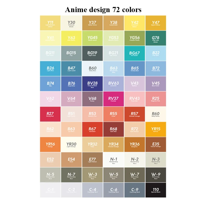Anime-72colors Croma маркер для рисования кисть 12/24/36/48/60/72/216 Цвета эскиз на спиртовой основе фломастеры двуглавый манга ручки для дизайна товары для рукоделия - Цвет: Anime-72colors