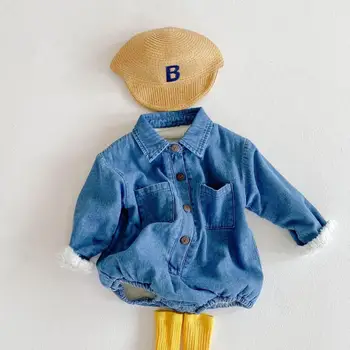 

Newborn Baby Girl Long Sleeve Bodysuits 2020 Winter Thicken Baby Girl Denim Bodysuit Jumpsuit Outfit Set Baby Girl Clothes
