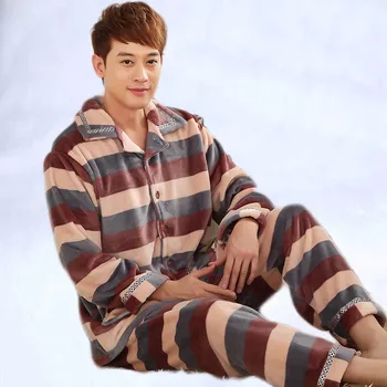 

2019 Autumn And Winter Coral Flannel Men's Pajamas Thickened Flannel Men's Winter Home Wear Warm Suit