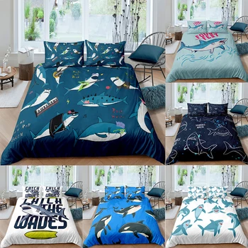

Shark Pattern Bedding Set Queen 3D Cute Printed Duvet Cover Bedclothes 2/3pcs Home Textiles Luxury High Quality Bedspread