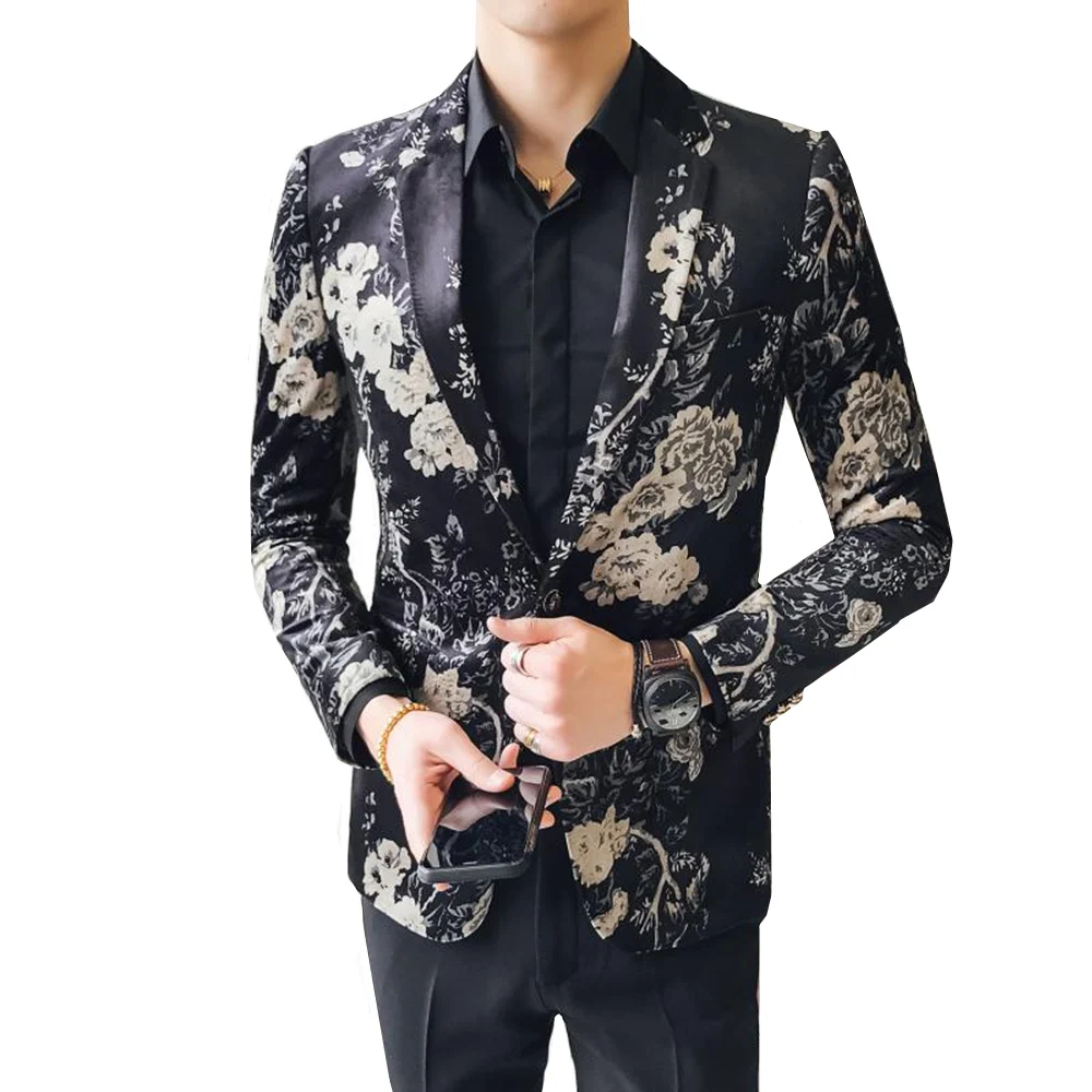 

Mens Suits Blazer Floral Suit Jacket Slim Fit Prom Stage party Dress Boys Jacket M-4XL 5XL Large Size high quality Blaser