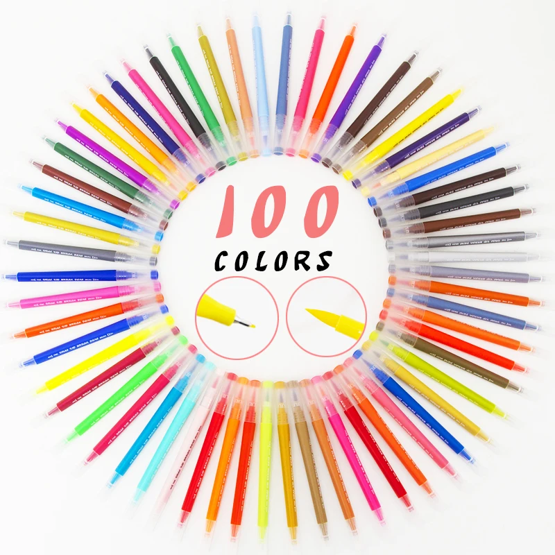 120 цветов, FineLiner, высокое качество, рисование манга, рисование акварелью, художественные маркеры, ручки с двумя кончиками, кисточка, школьные принадлежности