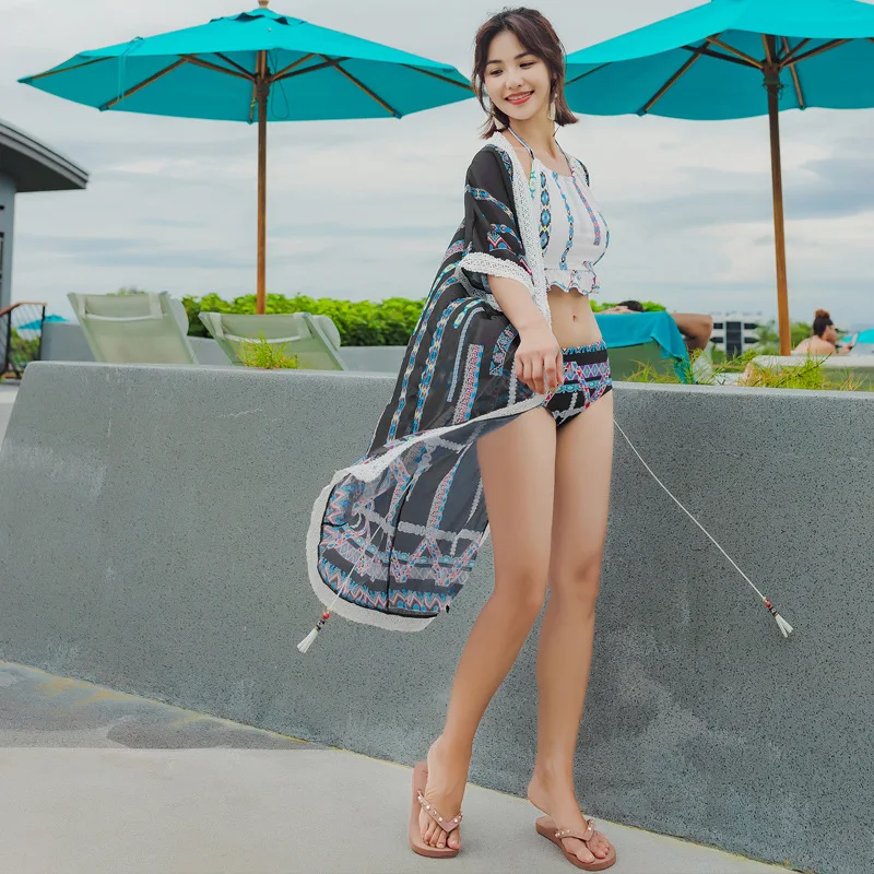

Japanese-style Style Couples Swimwear Three-piece Set Sexy Camisole Size Chest Push up Triangle Bikini Bathing Suit
