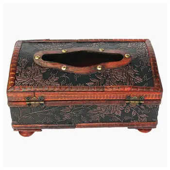 

Retro Vintage Copper Ring Pattern Wooden Paper Tissue Box Holder Decor New:Retro Red