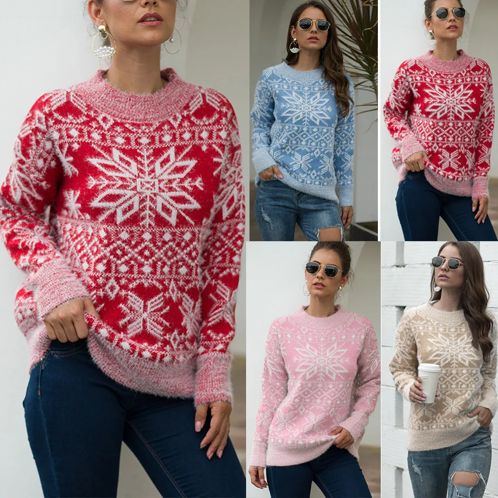 

Sweater Women's 2019 Autumn Winter Christmas Print Sweater Long Sleeve O-Neck Christmas Tree knitting Female Slim Sweater Tops