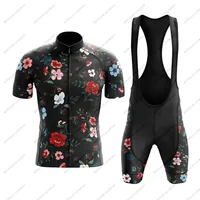 COLORED FLORAL Men's Cycling Jersey Set Bike Clothing Short Sleeve Bib Shorts Gel Breathable Pad Maillot Ciclismo Hombre 1
