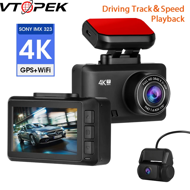 4K Dash Cam Автомобильная камера Dashcam 3840*2160P 30FPS Ultra HD DVR двойной объектив видео рекордер