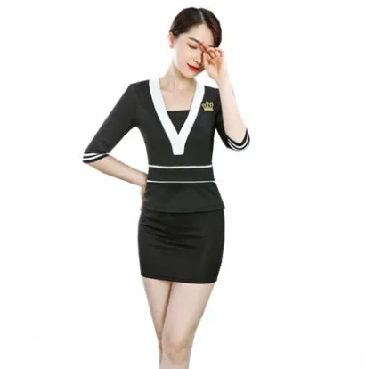 black Skirt suit Женская рабочая одежда, 2 шт. в комплекте, Женская Больничная униформа медсестры,, одежда для красоты, косметичка, медицинская рабочая одежда, униформа для медсестры - Цвет: black Skirt suit
