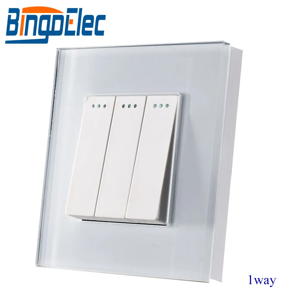 

Bingoelec Mechanical Switch 3 Gang 1 Way EU Standard Crystal Glass Panel Push Wall Switch AC 110-240 V