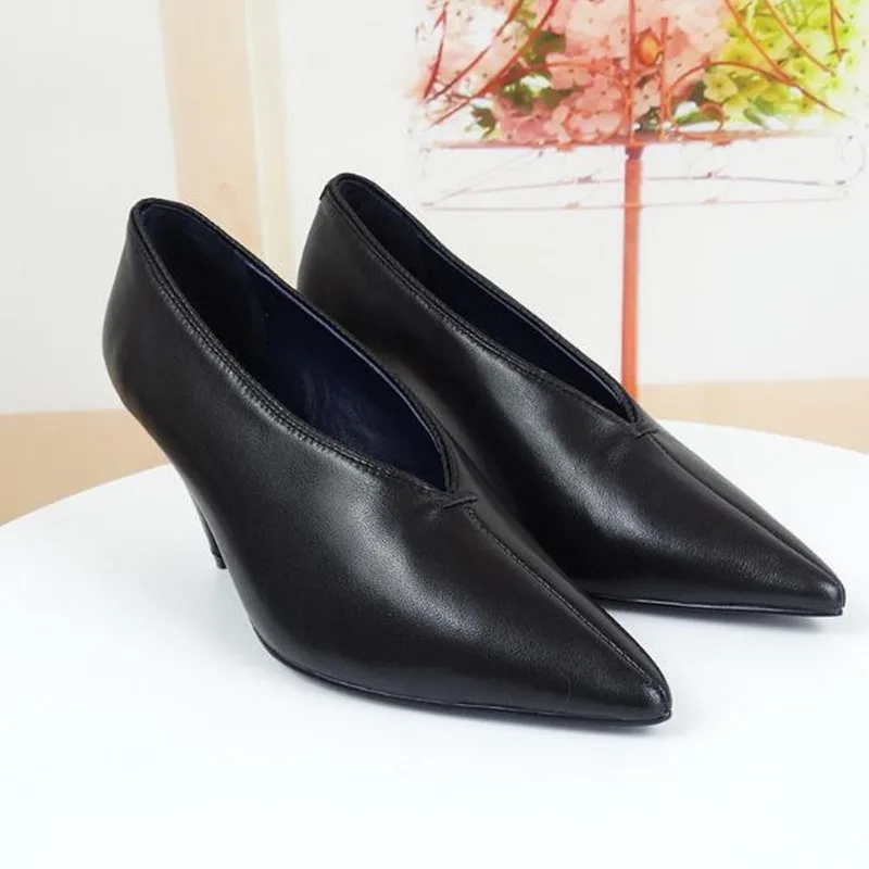 New V-mouth Pumps Women Shoes Sexy Pointed Toe Grandmother Shoe Woman Pumps Shallow Rhinestone Single Lady High Small Heels Shoe