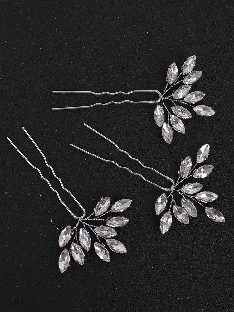 Minimalist Silver Bridal Rhinestone Hair Pins Simple Pure Casual Hairpiece Women Hair Jewelry for Bride Headwear hair accessories bridal hair accessories