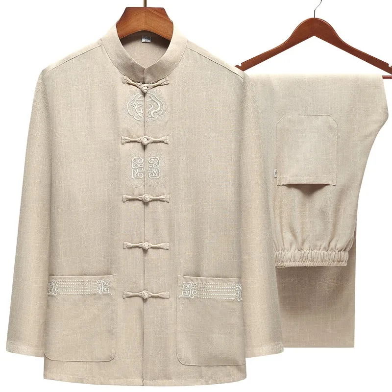 Plus Size Men Kung Fu Suit Embroidery Tang Suit Spring Autumn 2PCS Shirt&Pants Chinese Traditional Tai Chi Clothes 3XL 4XL 5XL tai chi clothing chinese traditional costume