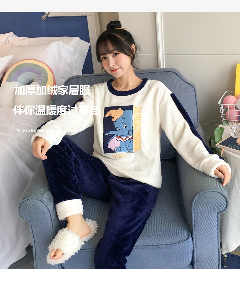 Зимняя теплая Фланелевая Пижама для женщин в Корейском стиле с принтом из мультфильма kawaii, плотная свободная одежда для отдыха, одежда для сна размера плюс, 3XL, 4XL, 5XL
