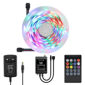 

5M 10M 15M Led Strip Light RGB 2835 Waterproof 20Key IR Remote Music Controller 300leds LED Rope Tape Ribbon DC 12V Adapter Set