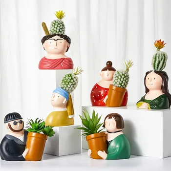 

Creative personality cute ornament portrait small decoration cartoon plant indoor nordic art Succulent flower pot YHJ022707