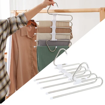 

5 Layers Modern Simple Trouser Hanger Movable Rod Non Slip Stainless Steel Multifunction Space Saving Storage Jeans Scarfs