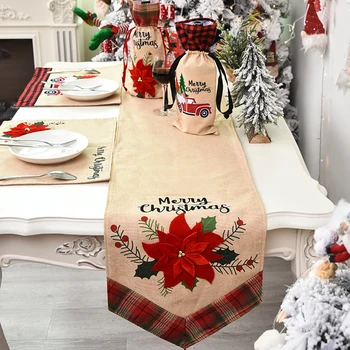 

Christmas Table Runner Linen Cloth Tableware Xmas Theme Birthday Party Decor