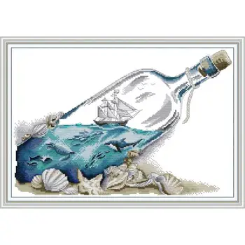 

Sea In A Bottle Pattern Counted Cross Stitch Kits DMC 11CT Printed Canvas Home Decor Cross Stitch Embroidery Sets Threads Crafts
