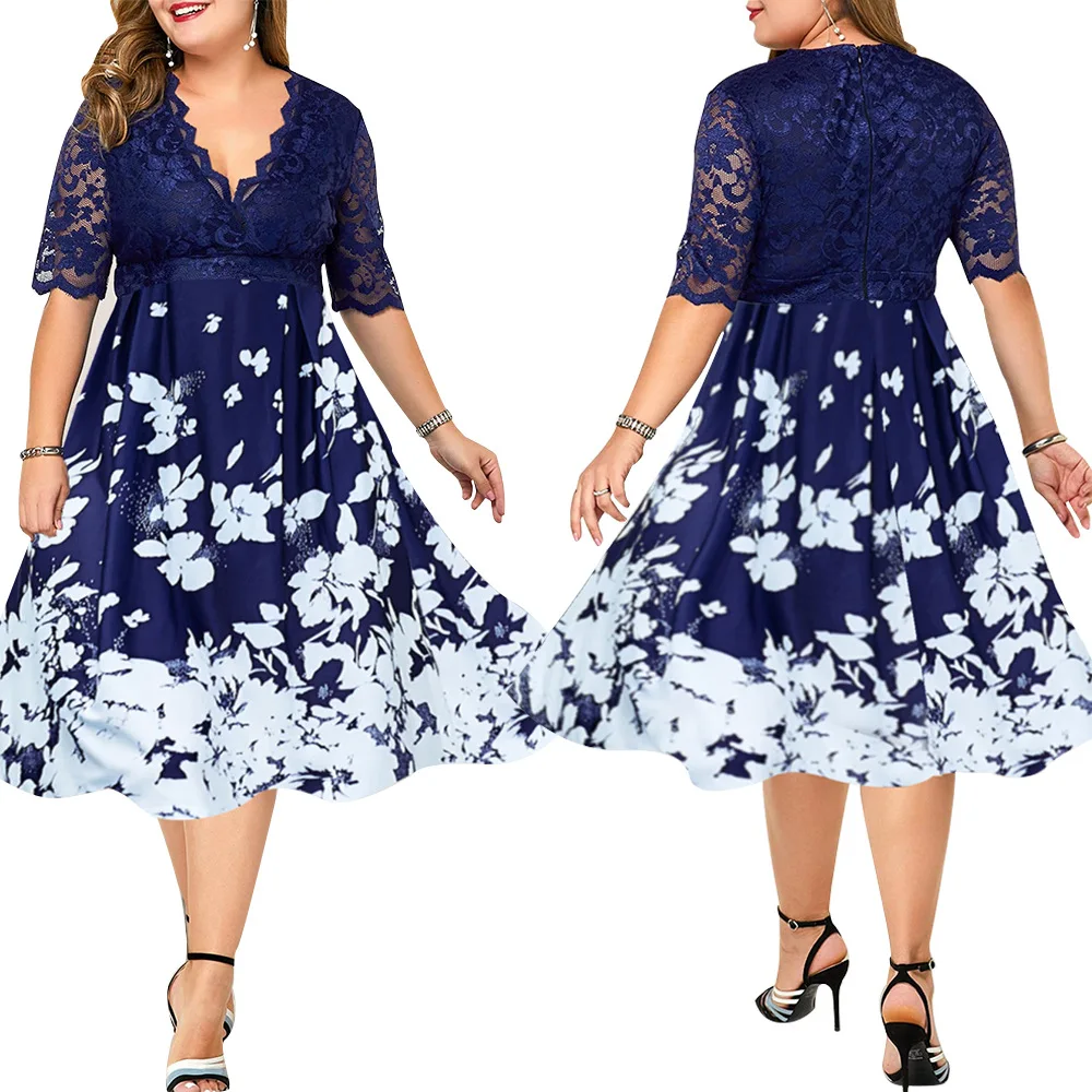 Kadın artı boyutu elbise ilkbahar ve sonbahar uzun kollu moda zarif ziyafet baskı kadın elbise L-6XL Kadın artı boyutu elbise ilkbahar ve sonbahar uzun kollu moda zarif ziyafet baskı kadın elbise L-6XL