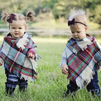 

Hot sale Kid Toddler Baby Girl Boy Winter Warm Plaid Wool Scarf Cappa Jacket Tippet imitation cashmere 3-5T Stuff Accessories