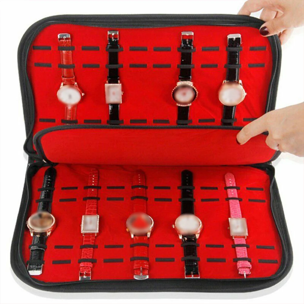 

Velvet Storage Case Anti Scratch Market With Zipper Dustproof Watch Box Boutiques Protection Wear Resistant 20 Slots Soft