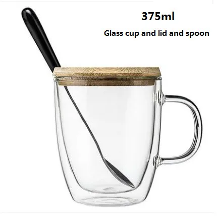375ml Cover spoon 250ml375ml475mlдвойные стеклянные высокие боросиликатные прозрачные креативные чашки тропические устойчивые кофейные чашки на заказ с логотипом - Цвет: 375ml Cover spoon