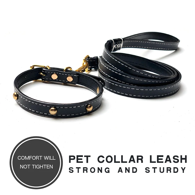 Adjustable Dog Collars Leash Leather Soft Pet Dog Collar Leash Set for Small Medium Dogs Ourdoor Walking Leather Necklace