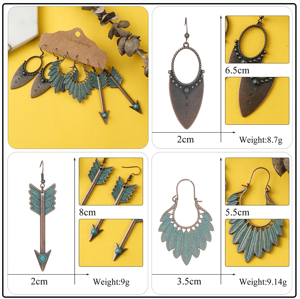 Bronze Silver Blue Ethnic Earrings Sets Jewelry Long Metal Tassel Hanging Dangling Earrings for Women (4)