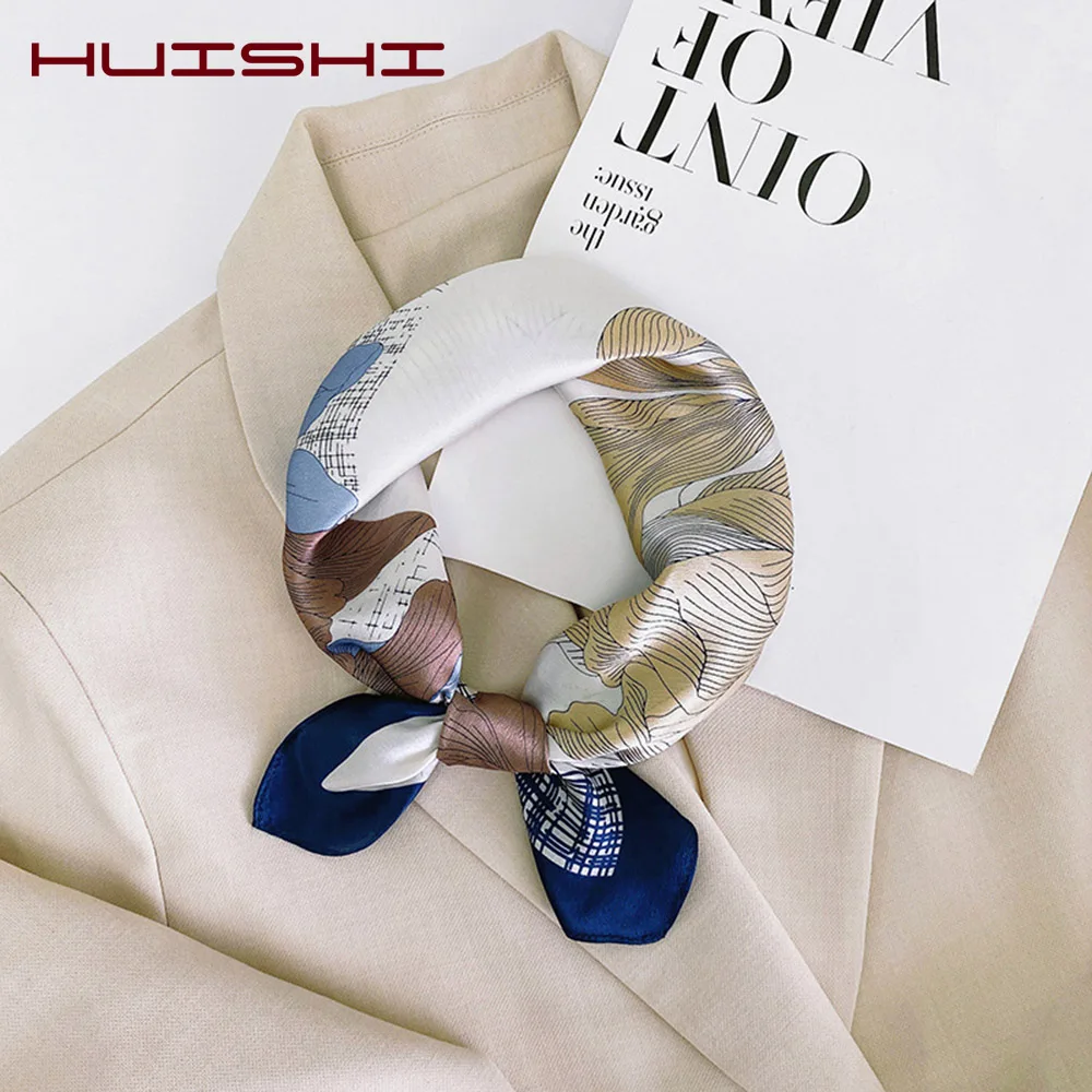

HUISHI Hair Scarfs Beautiful Cute Flower Leaves Neckwear Band Scarf Silk Material Print Luxury Headband Square Shawl Bandanna