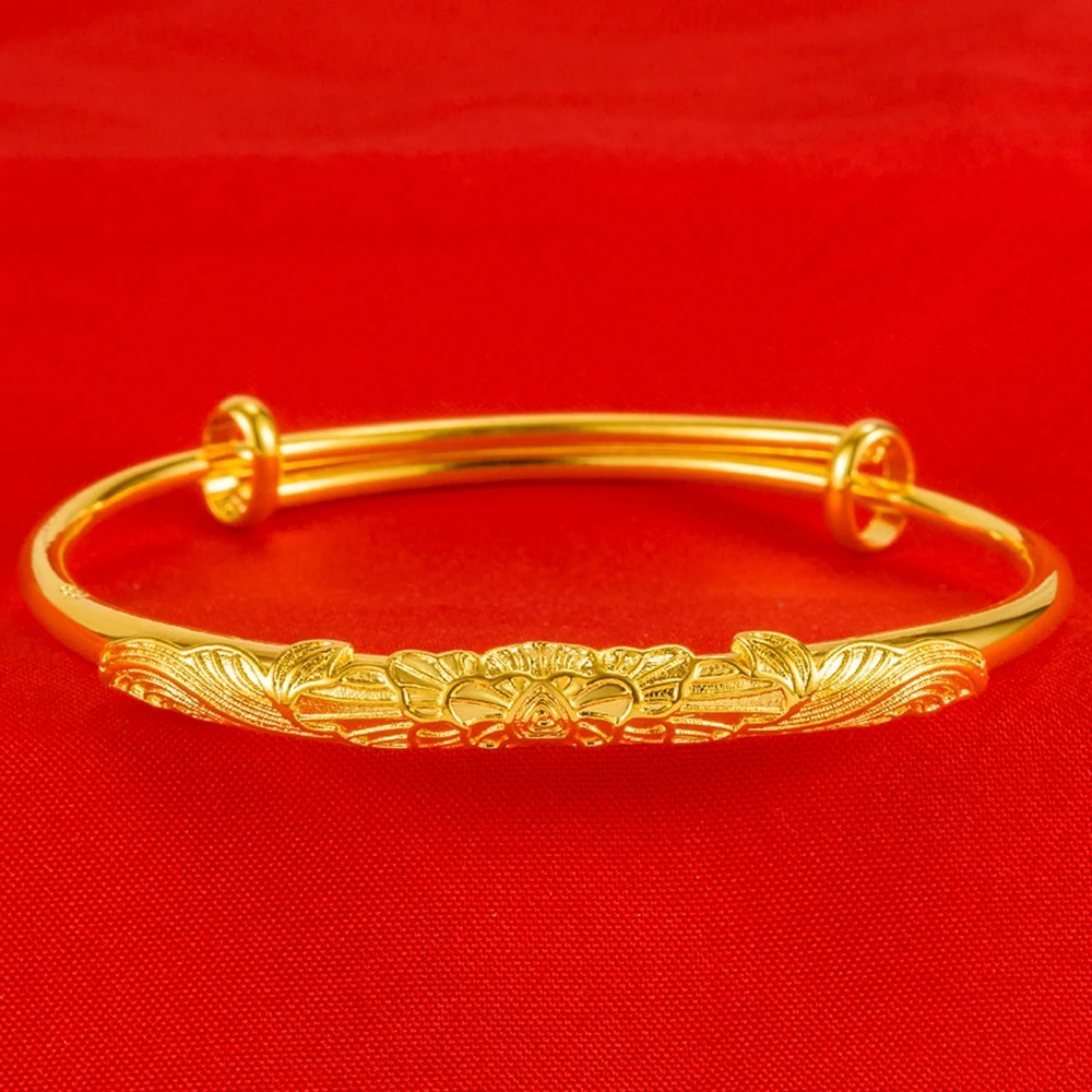 

Push Pull Flower Carved Women Bangle Yellow Gold Filled Fashion Wedding Bridal Gift