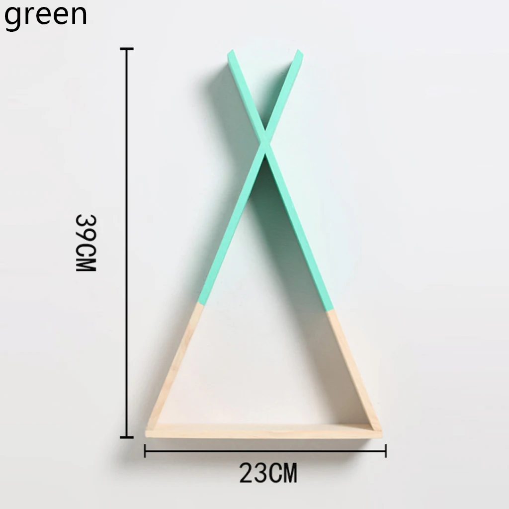 Деревянный треугольник стеллаж для хранения рамка настенная полка прочный домашнее украшение, подвесные ремесленник спальня скандинавском стиле украшения FJ29 - Цвет: S-Green