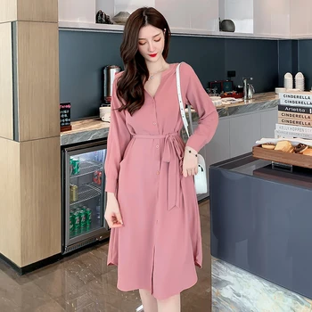 

New spring dress shirt skirt female port flavour restoring ancient ways design feeling niche in long waist shirt skirt