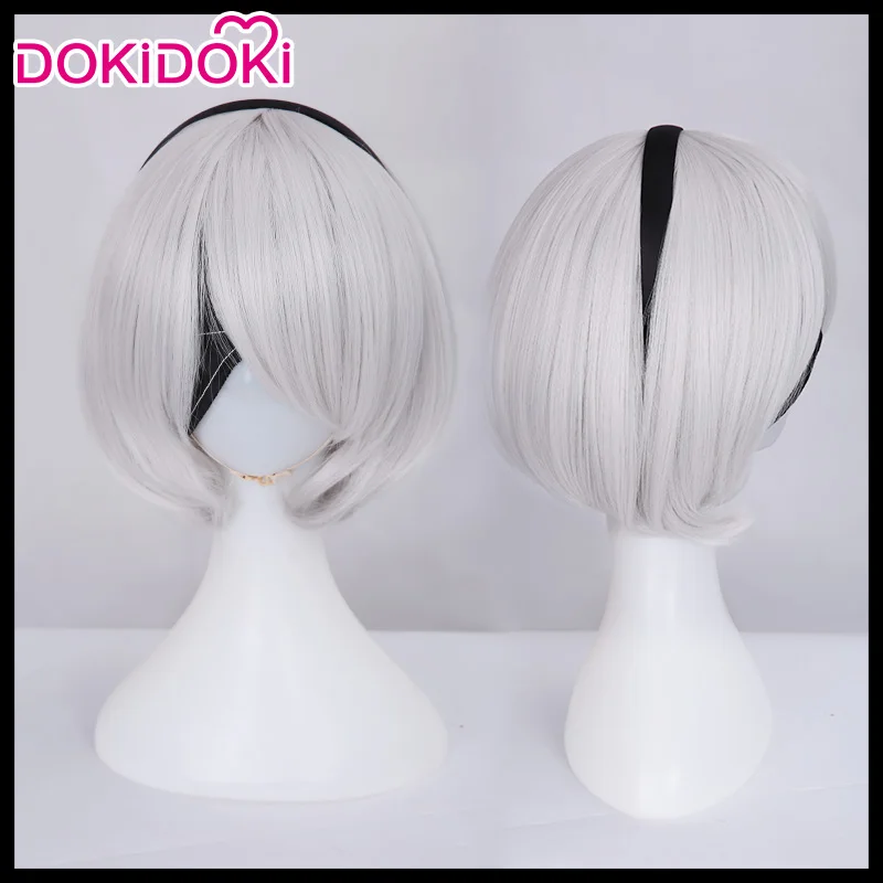 

DokiDoki Game Cosplay Wig NieR:Automata 2B Cosplay Wig YoRHa No. 2 Type B Wigs Women Short White Heat Resistant Hair