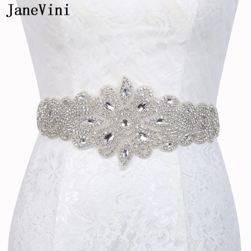 

JaneVini Sparkling Crystal Bridal Ribbon Belts for Wedding Dress Luxury Handmade Satin Belt Rhinestone Sash Wedding Accessories