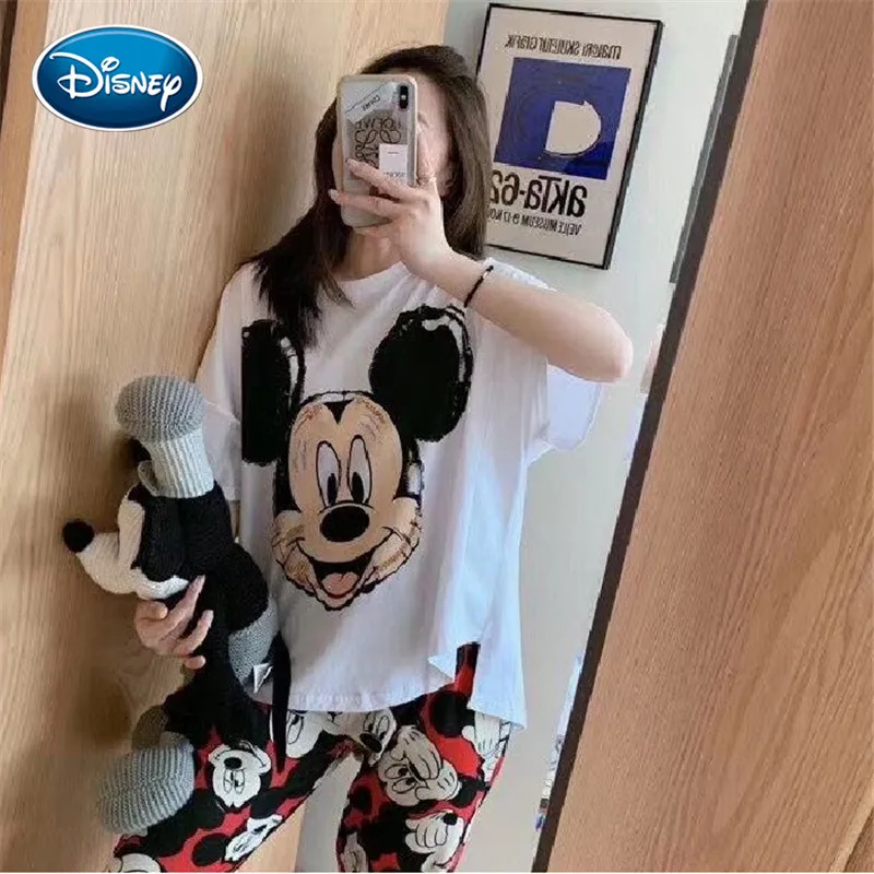 Mickey Avatar Home Service Female Summer Disney Short Sleeve Trousers Pajamas Female Cartoon Mickey Print Pajamas 4