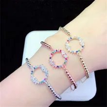 10 шт./лот, красивые ювелирные изделия, латунный браслет, проложенный радугой, кубический цирконий, круглый регулируемый браслет, модный