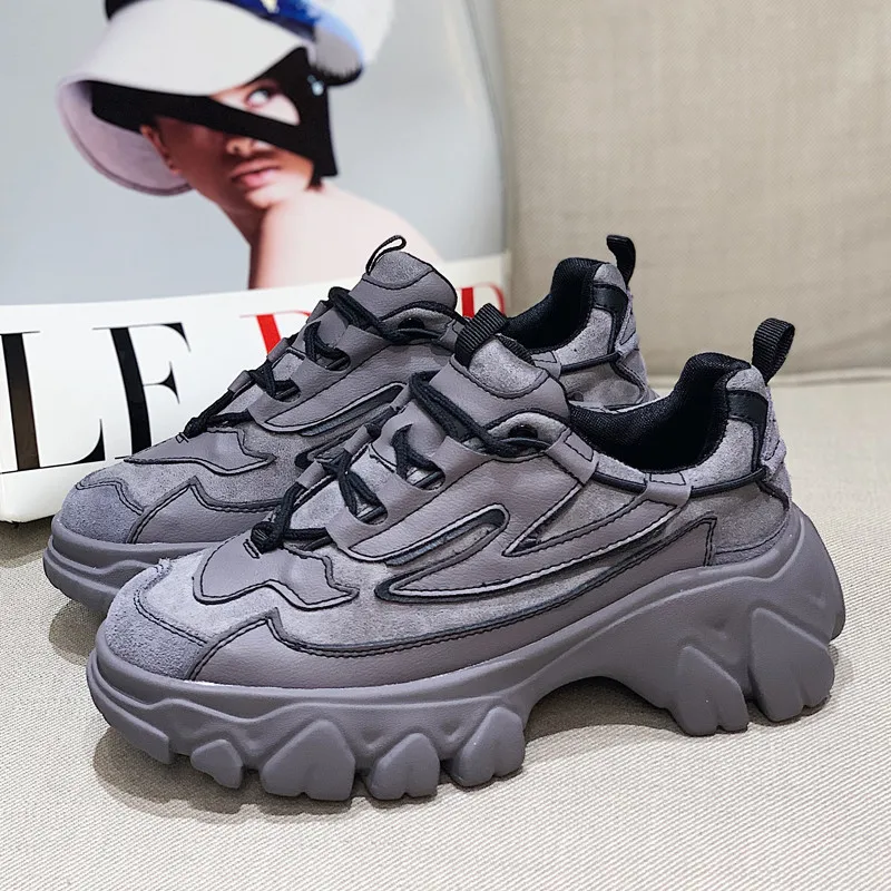 

Women Vulcanized Shoes Woman Female Lace Up Chunky Sneaker Lady Creeper High Heel Fashion Sneakers Women Platform Shoes 2020 New
