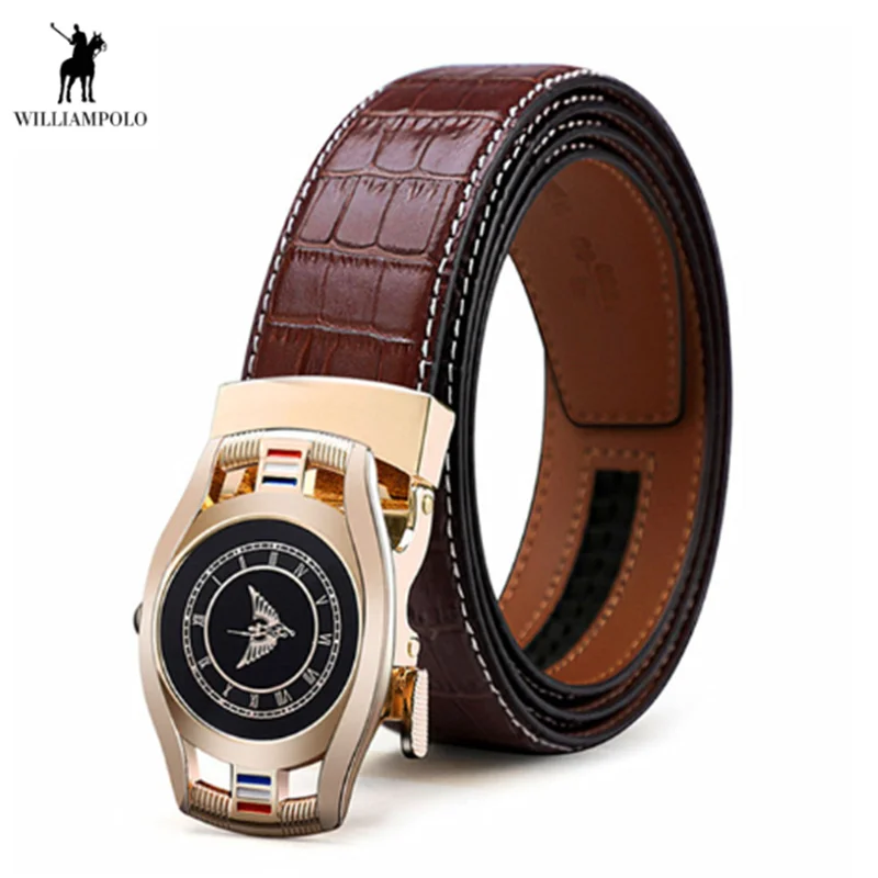 Williampolo Cowhide Leather Mens Automatic Buckle Waist Belt Luxury Brand Casual