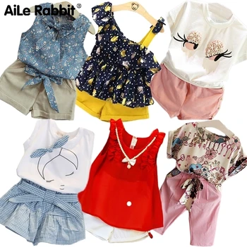 

R&Z 2019 Toddler Kids Baby Girl Floral White Blouse + Floral Skirts Summer Short Sleeve 2PCS Infant Girl Clothes 2-7 Years