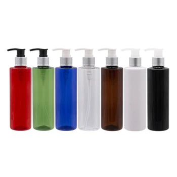 online 250ml Garrafa PET Com Tampa De Prata De Alumínio Bomba De Loção Frasco De Xampu De Plástico Recipientes Cosméticos Vazios Recarregáveis 12 Pçs/lote