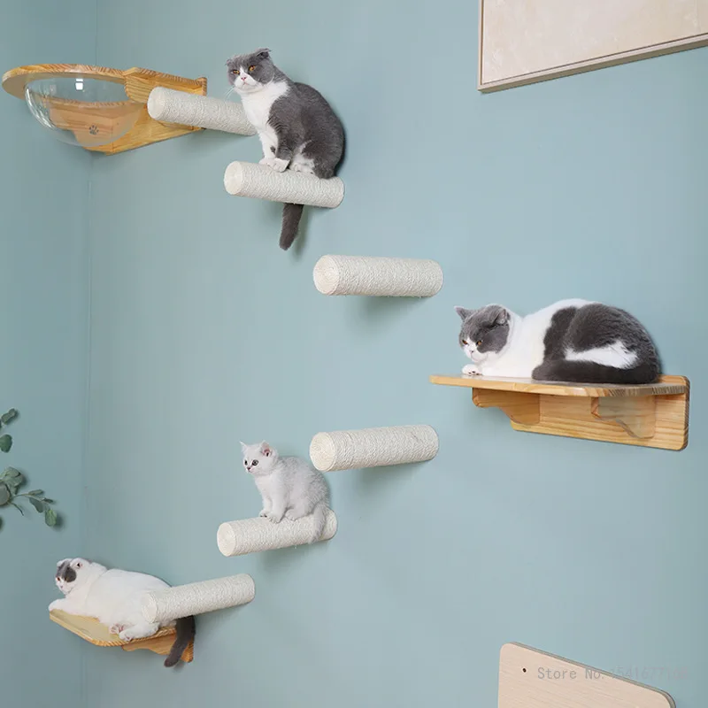 

Wall-Mounted Sisal Cat Scratching Post Cat Tree House Scratcher Kitten Tower Pet Climbing Furniture Climbing Frames Kitten Toys