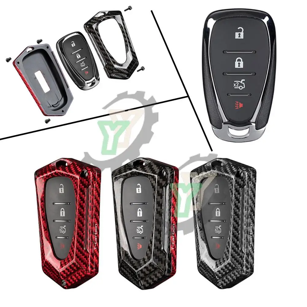 Car Carbon Fiber Fob Cover Housing Remote Key Shell Case For Chevrolet Camaro Cruze Malibu XL Trax Volt Equinox Traverse 18 19 remtekey oht01060512 flip key shell 3 button with panic for chevrolet equinox sonic trax 2010 2011 2012 2013 2014 2015 2016 2017