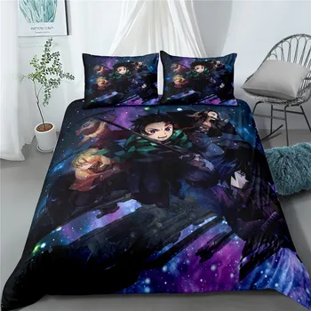

Devil's Blade Anime Home Textile Pillow Case Quilt Demon Slayer Kimetsu No Yaiba Kamado Tanjirou Nezuko Home Decor Bedding Set