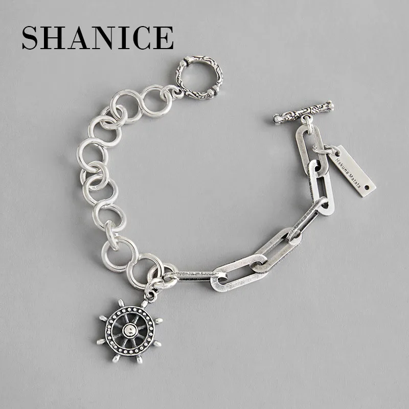 

SHANICE 100% 925 Sterling Silver Women Bracelets INS cool wind vintage rudder chain Bileklik Girls Jewelry Birthday Gift