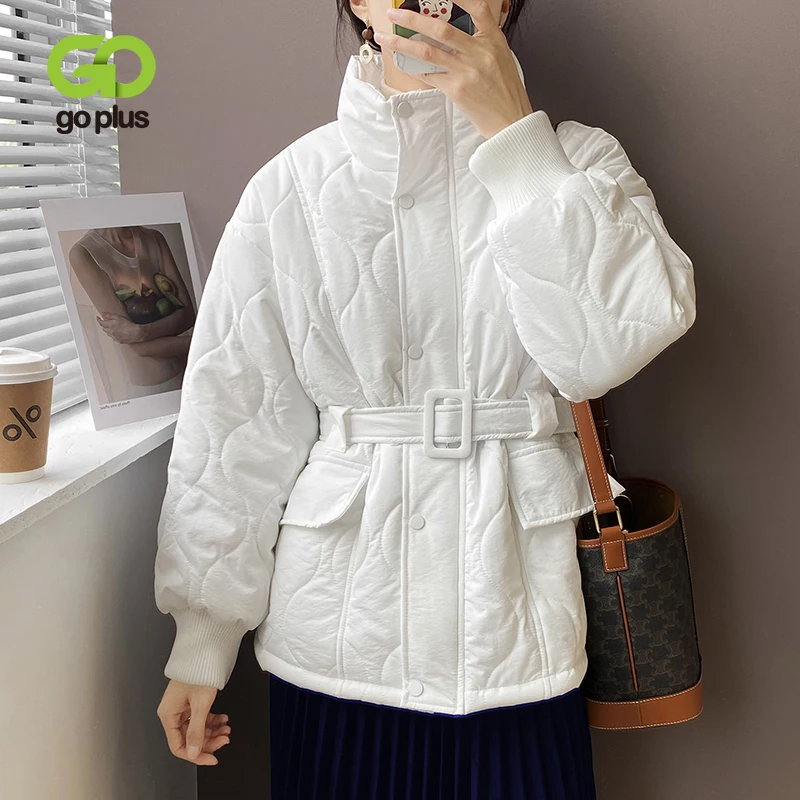 

GOPLUS Woman Jacket Winter Clothes Vintage Argyle Belt Jackets Women Black White Parkas Manteau Femme Hiver Winterjas Dames