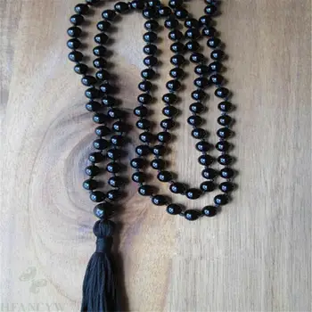 

6MM Glossy Black Onyx Gemstone 108 Beads Mala Necklace DIY classic pray Unisex natural Handmade Chakas Buddhism Wrist Wristband