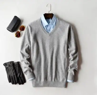 Кашемировые свитера мужские пуловеры осенне-зимняя одежда hombre robe pull homme hiver man свитера trui heren roupas мужской свитер - Цвет: v-neck gray